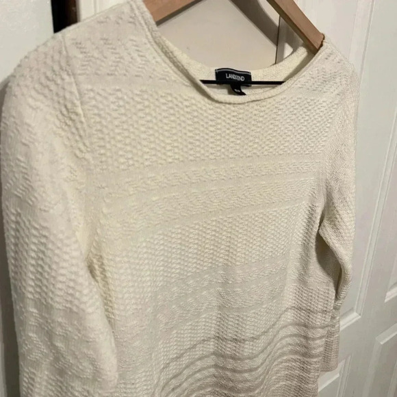 Lands’ End White & Tan Women’s Cotton Blend Sweater Size Medium Petite - Picture 2 of 13